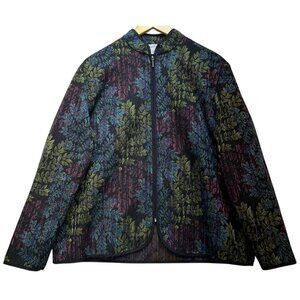 Bonworth Women's Zip Up Tapestry Cardigan Jacket Size L Multicolor Leaf
